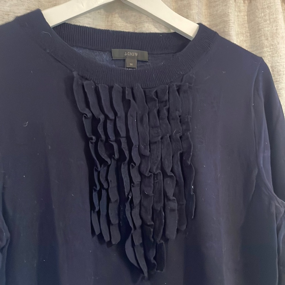 J.Crew navy ruffle front sweater